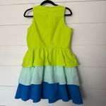 LDT Women’s 10 Green Blue Tiered Ruffle Mini Dress Bailey Photo 3