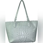 Brahmin Large Asher Mint Green Icy Blue Crocodile Zip Top Shoulder Bag Tote Photo 4