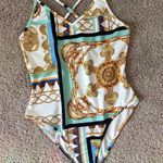 SheIn Chain Baroque Mosaic Print White Bodysuit, Size S Photo 0