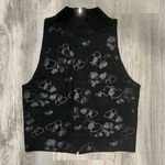 Rebecca Minkoff  Black Floral Sleeveless Cropped Top Full Zip Back Shirt Size XS Photo 0
