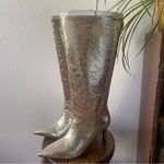 Worthington 9.5 Metallic Gold Knee High Boots Stiletto Glam Party Statement Photo 2