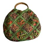 Vintage Handmade quilted patchwork hobo bag rattan handle water resistant lining Green Photo 1