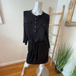 L.L. Bean 3/4 Sleeve Soft Knit Drawstring Waist Casual Dress Black Med Photo 1