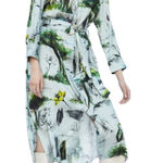 ZARA  Satin dress midi nature printed belted Gold Buttons Size Medium Photo 0