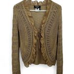 Angel Apparel Tan Crotchet Knit Cardigan with Ruffle Detail Photo 3
