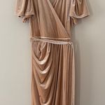 Ivy City Co. Lillie Dress in Champagne Velvet Faux Wrap Tie Waist Modest Size S Tan Photo 1