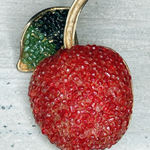 285. Vintage Glass Seed Beads Fruit Teacher’s Gift Red Beaded Apple Brooch Photo 0