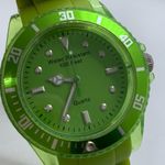 Unisex 40mm Quartz analog watch green dial bezel silicone band up to 7” runs Photo 1