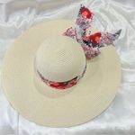 Straw Sun Hat Wide Brim Floral Bow 100% Grass Small Beachy Summer Chic Vacation Pink Photo 6