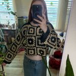 Boho Pink Crochet Sweater Black and White Multiple Photo 3