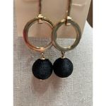 NWT Gold Drop Hoop Earrings w/ Black String Wrapped Dangle Balls Photo 5