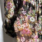 Whimsigoth Sheer Floral Black Mini Dress Tunic Pleated Waist Tie V Neck Fairy S Photo 4