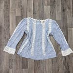 Sundance crochet striped coastal beach blouse Blue Size M Photo 1