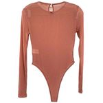 Olivaceous  Sheer Metallic Mauve Long Sleeve Bodysuit Photo 7