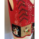 VTG Lisa International Sz PM Ugly Christmas Sweater Vest Real Jingle Bells Snow Red Photo 1
