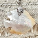 Carlo Zini Rare Linen Médium Size Handbag Ecru W/ Pearl & Shell Fish Details Tan Photo 7