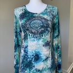 Style & Co Ethereal Celestial Blue Mandala Thermal Shirt Rhinestone Embellished Boho Large Photo 0