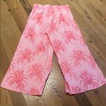 Tahari  Linen Pink Palm Tree Crop Pull on Elasticated Waist Culottes w Pockets S Photo 7