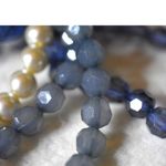 Stylish 3Pc Blue Beads/White Faux Pearl Rhinestone Accent 6" Stretch Bracelets Photo 3