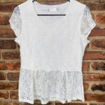 Solitaire  White Semi-Sheer Lace Short Sleeve Peplum Blouse Women's Size Small Photo 0