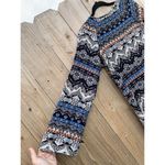 Sydney Rose Women's Long Dolman Sleeve Size Medium Blue Pattered Blouse‎ Tassel Photo 5