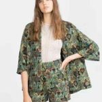 ZARA  Open Front Jacket Jacquard Green Multicolored Size Large Photo 1