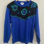 Vintage Koret Sweater Bright Flowers Green‎ Blue Black Size Medium Wool Blend Photo 0