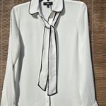 DKNY  Piped-Trim Tie Detail Button-Up Blouse Women's XS White/Black Long Sleeve Photo 6