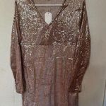 Blush Pink Sequin Sparkly Long Sleeve V Photo 0