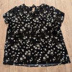 SheIn Black Floral Plus 1X Lace Neckline Flare Sleeves Top Shirt Blouse Work Wear Photo 4