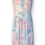 Vintage Lanz Originals Dress Pastel Pink Cornflower Blue Floral Printed Flowy Size 8 Photo 0