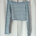 SheIn Light Blue & White Off the Shoulder Sweater Size Medium Photo 0