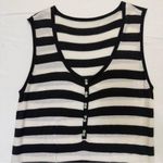 Striped Knit Sweater Tank Top Women’s Size Medium black white stripes V Photo 1