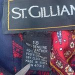 Vintage 80s Dress Silk Suede Leather Paisley Print Drop Waist Burgundy Plus Size Blue Size 18 Photo 9