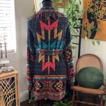 Free People  Wild Wild West Multicolor Aztec Knit Belted Fringe Trim Cardigan Photo 2