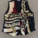 Vintage Musical Beaded Sequined Vest Ana Mori size M Black Size M Photo 0