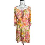 New Anthropologie Fig & Flower Floral Boho Hi Lo Chiffon LS Dress Lined Large Pink Photo 1