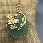 Adorable Drop Earrings Hook Clasp Gold Tone Light Green Floating Floral MINT Photo 1