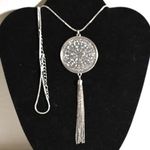 Source Unknown Vintage Exciting Filigree Medallion Silver Tone Fringe Tassel 20" Boho Necklace Photo 0