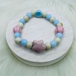 Ceramic Pastel beaded Stretch Bracelet w/ Pink Ceramic Star Bead Photo 3