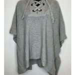 Francesca's Alya Poncho Sweater Hoodie Gray Lace Up front size SM/Med Photo 0