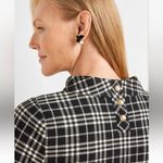 Talbots Windowpane Black Ivory Plaid Mock Neck Fleece Dress Size L Photo 1