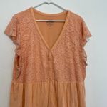 Torrid  3 Plus Size Super Soft V-Neck Lace Bodice Tiered Babydoll Top Peach Boho Photo 3