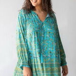 Natural Life  Dara V-Neck Boho Floral Long Sleeve Mini Dress Turquoise Size XL Photo 0