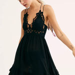 Free People  Adella lace slip black mini dress size medium Photo 0