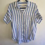 Thread and supply blue and white stripe linen short sleeve blouse Photo 0