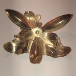 Vintage Gold Tone 3D Shimmer Enamel Orchid Retro Flower Brooch Shoulder Pin Photo 5