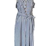 Blush J Striped Jumpsuit Blue White Chambray Sleeveless Belted Crop Medium EUC Photo 8