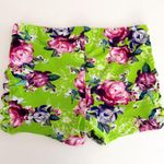 Torrid [] Neon Green Floral Rose Print Lattice Lace Up Side Swim Shorts Size 1X Photo 1