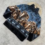 Mazmania Women’s Vtg Horse Print Equestrian Fleece Jacket Full Zip High Neck XL Blue Photo 0